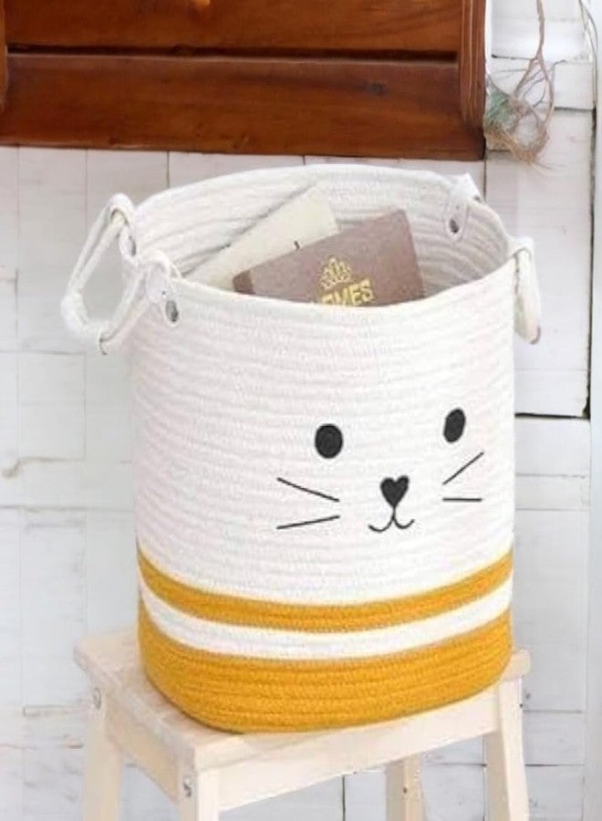 DOLCE CASA Kids Lid Basket With Beautiful Characters - Rope Storage Basket For Baby Diaper, Stuffed Animal Storage Bin Rope Basket For Kids Toy, Baby Laundry Baskets with Lid. (Yellow Cat) - Image 4